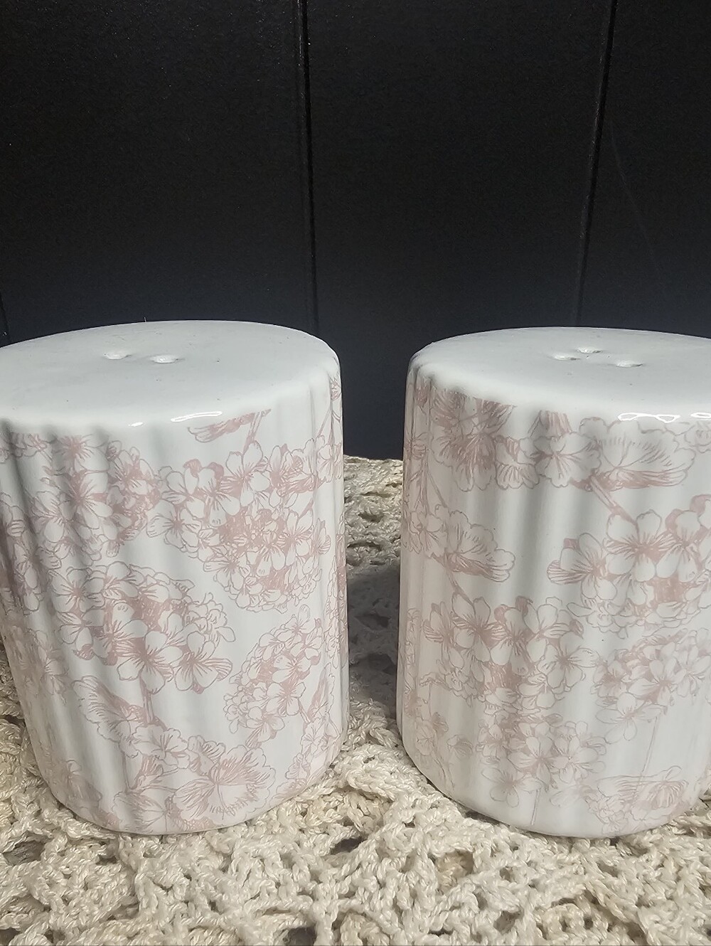 Dabney Lee Pink Floral Toile Salt and Pepper Shaker Set